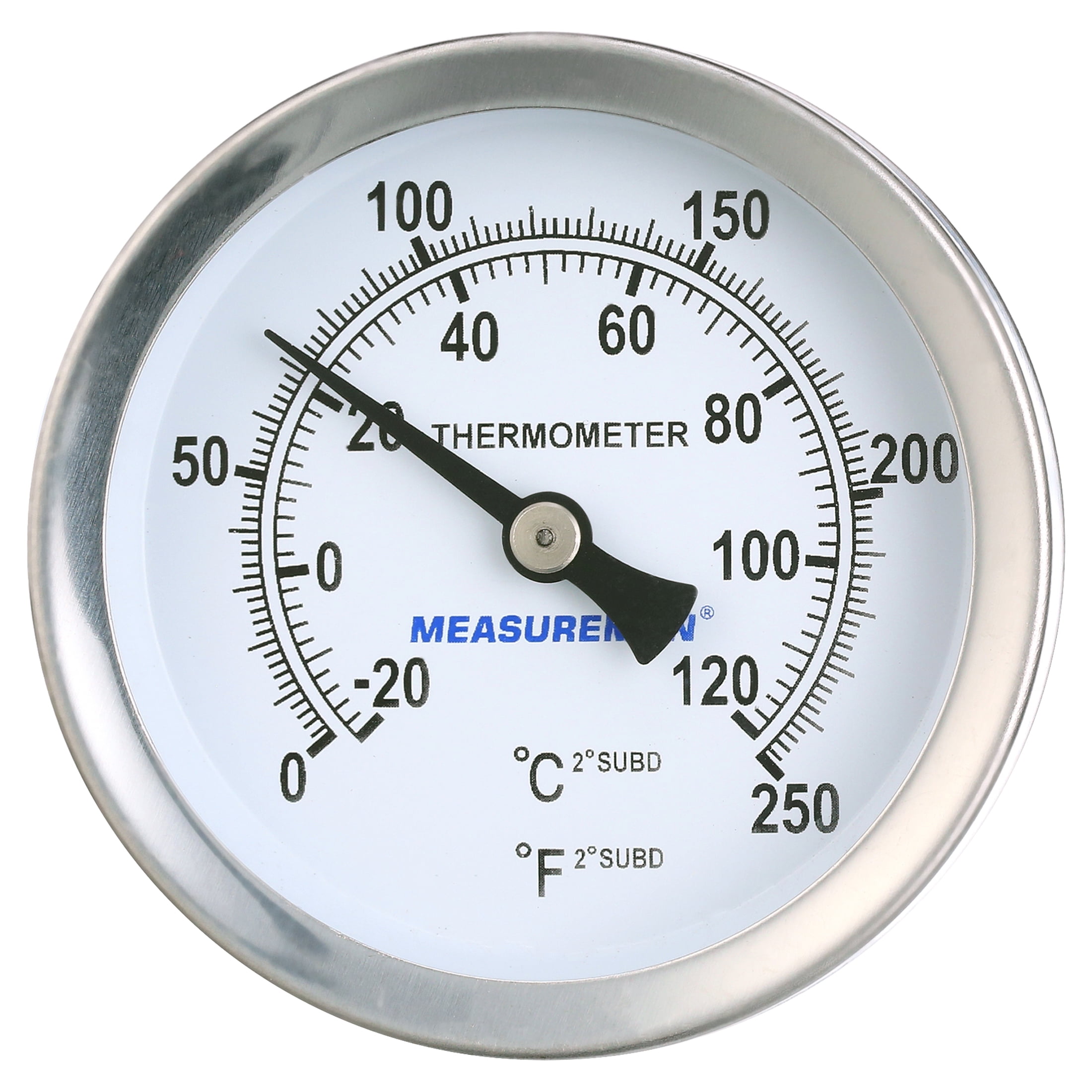 MEASUREMAN Hot Water Bi-Metal Thermometer, 2-12 Dial, 1-34 Lead-Free Brass Stem, Range 0-250 Deg F-20-120 Deg C, 2% Accuracy, Ad