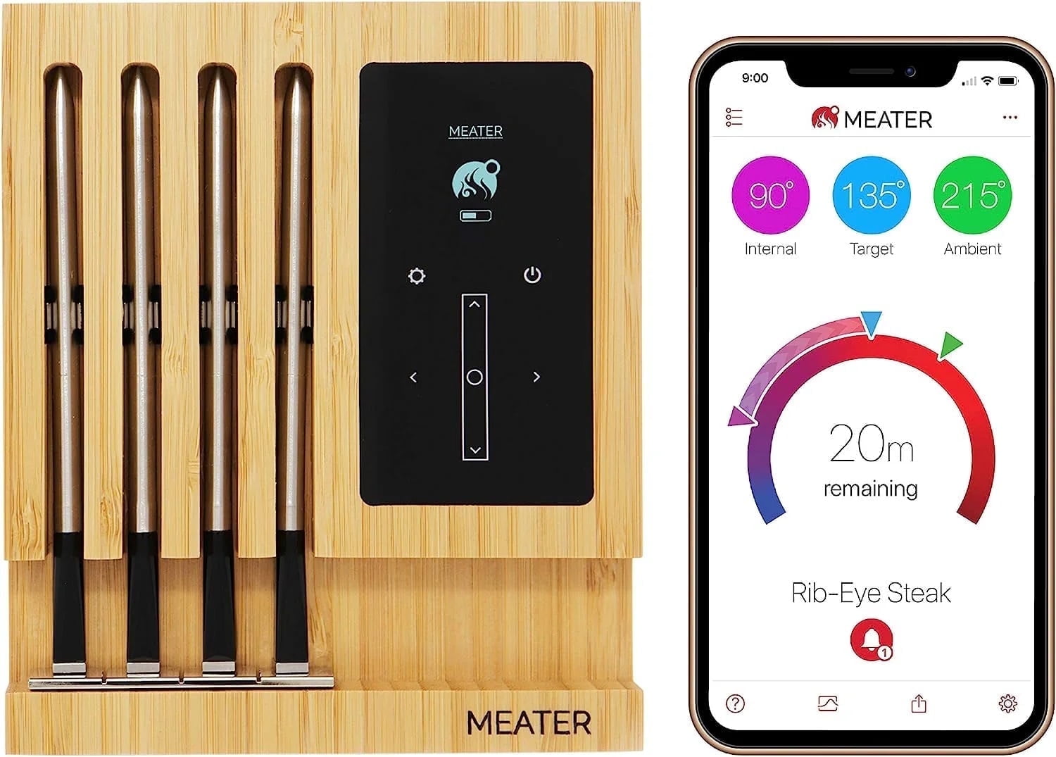 MEATER Block | 4-Probe 165ft Wireless Connection Premium WiFi Smart Cooking Meat Thermometer