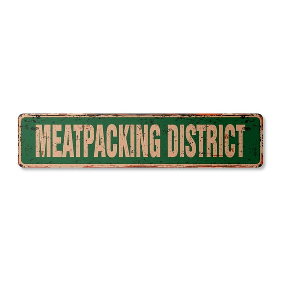 MEATPACKING DISTRICT Vintage Plastic Street Sign manhattan new york hudson borough | Indoor/Outdoor |  30" Wide