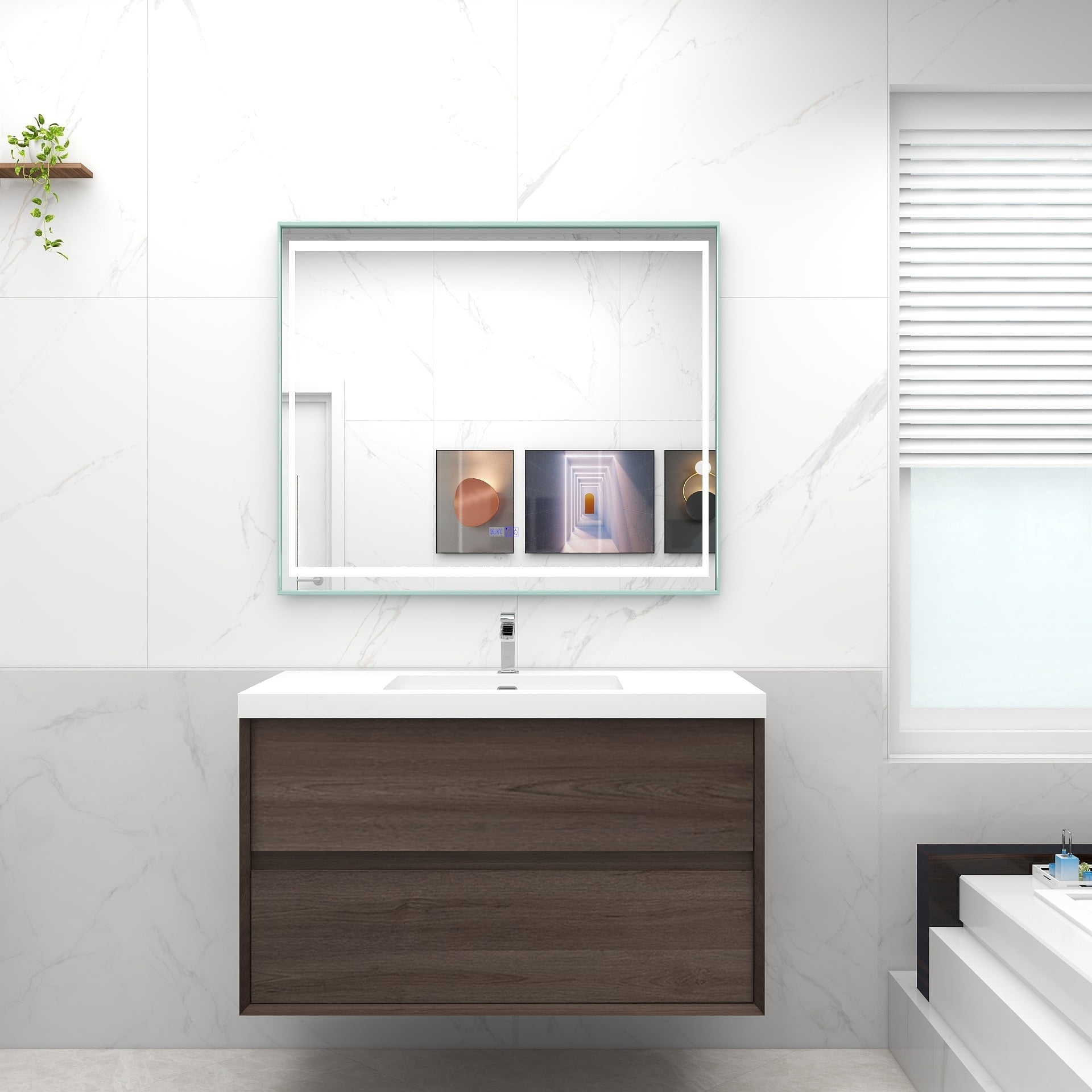 MEBO BATH Selina 42" Wall Mounted Vanity with Single Sink Red Oak Matte