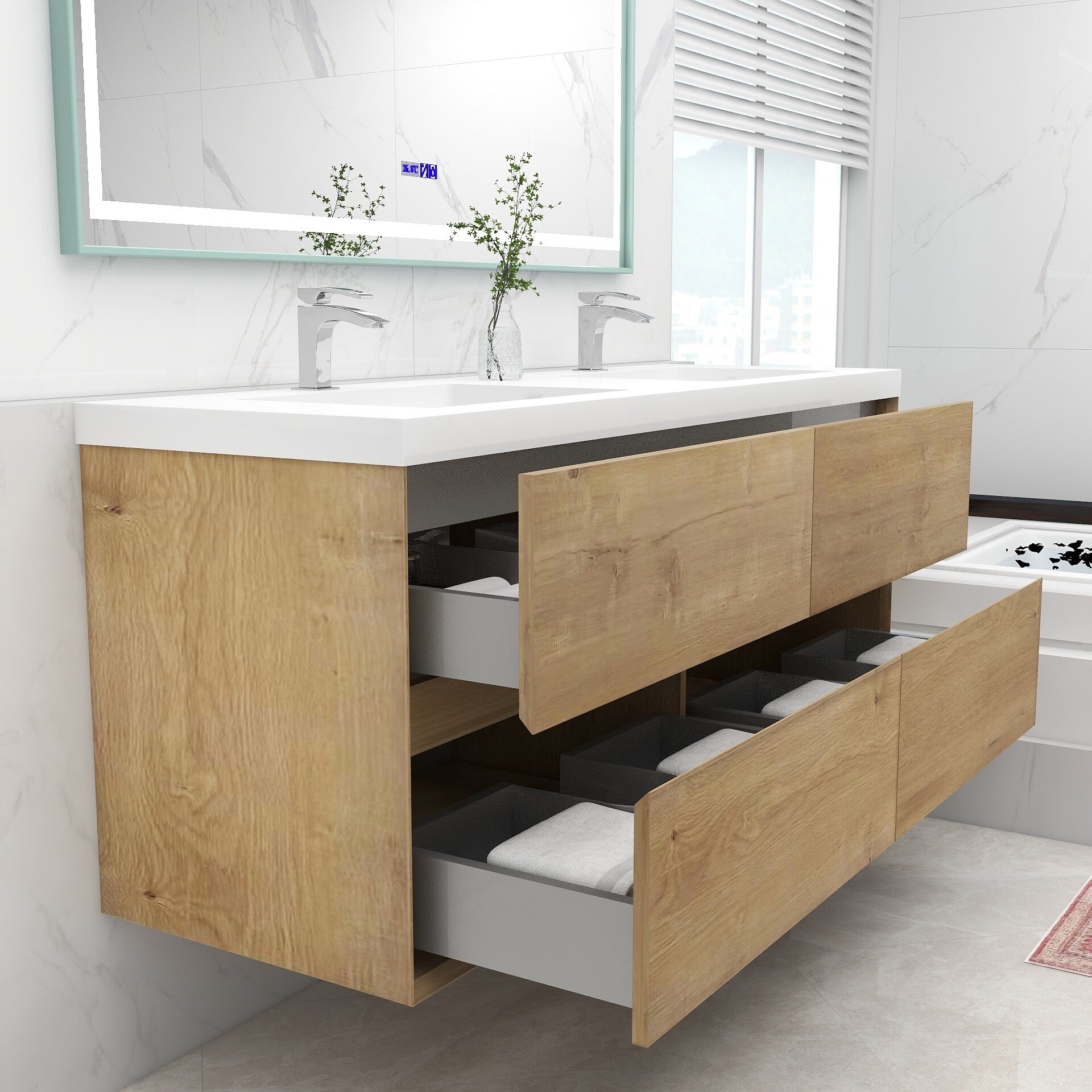 MEBO BATH Selina 60" Wall Mounted Vanity with Double Sink Dark Oak