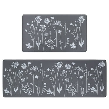MEBRUDY 2 Pcs Kitchen Rugs and Mats, Cushioned Anti-Fatigue Floor Mat, PVC Non-Slip Waterproof Kitchen Rug Set for Kitchen, Office, Sink 17"x47"+17"x29" (Grey)