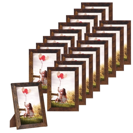 MEBRUDY 4x6 Picture Frame Set of 15, Brown Wooden Photo Frames Display 4 by 6 Photo for Wall or Tabletop
