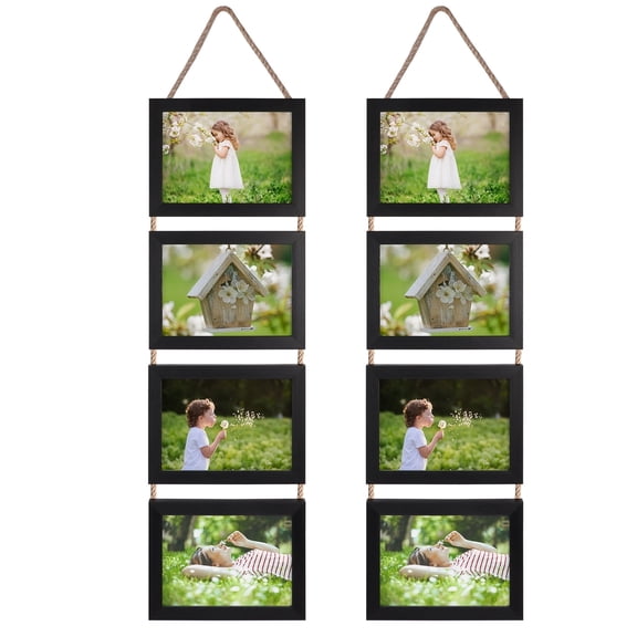 MEBRUDY 5x7 Hanging Collage Picture Frames Set of 2, Black 8 Opening Horizontal Frame for Wall Decor