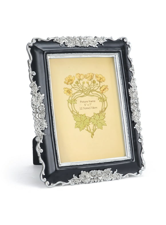 MEBRUDY  5x7 Vintage Picture Frame, Black Silver Photo Frame 5 by 7 for Wall or Tabletop Display