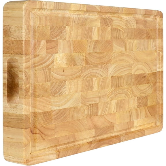MEC End Grain Cutting Board (20 x 15 x1.5 inch) Extra Large & Thick, End Grain Built-In Compartment and Juice Canal, Heavy Duty Chopping Board, Thick Carving Board for Bread Fruits Meat