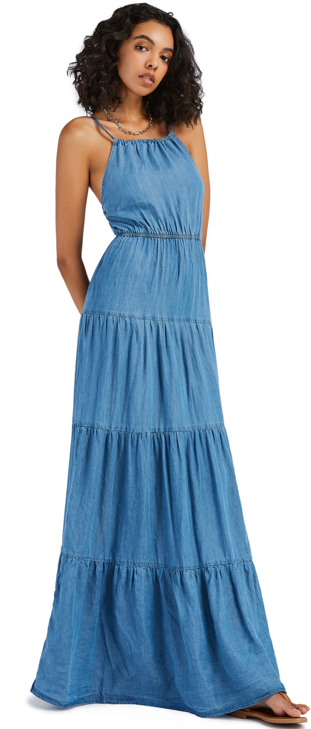Tencel Blue Layer Sweet Maxi Beach Dress Tencel Blue Layer Sweet Maxi Beach Dress