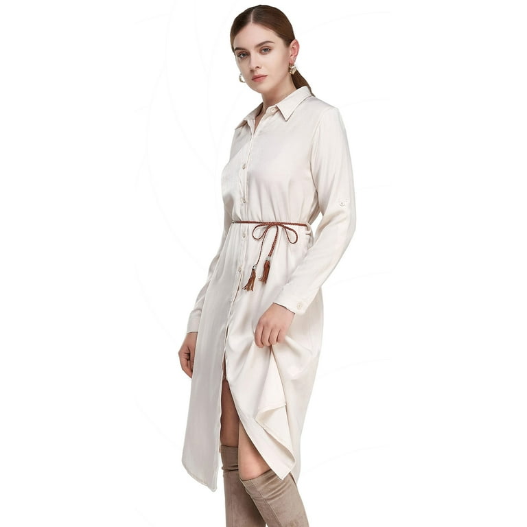 Women's Long Sleeve Shirt Dress - Beige