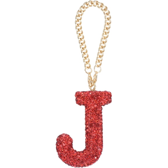 MECCANIXITY Bling Car Letter Charm, Initial J Letter Interior Car Rear View Mirror Decoration Hanging Crystal Ornaments for Women Bags Water Cup DIY Craft, Red
