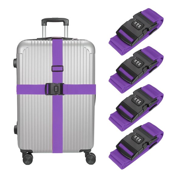 MECCANIXITY Luggage Straps with Combination Lock Adjustable Suitcase Belt Strap for Suitcase Briefcase Backpack Travel, Gray-Orange, Pack of 4