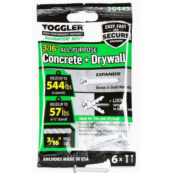 MECHANICAL PLASTICS CORP Toggler Alligator 6-Pack 3/16-Inch Solid Wall Anchors