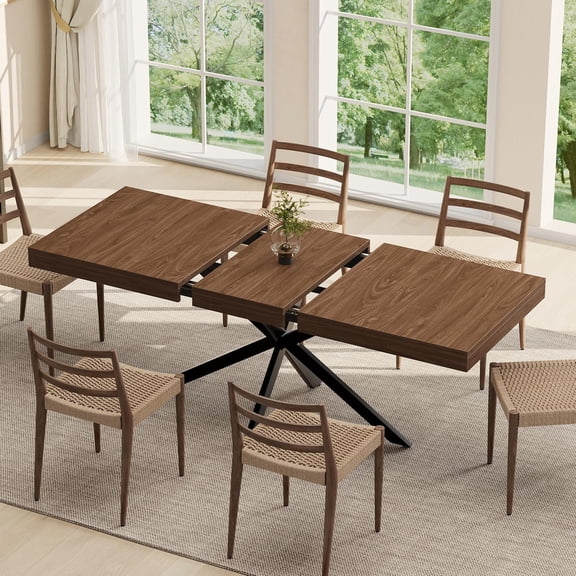 Hanyu  Extendable Dining Room Table for 4-6-8, 55''-70.9'' Wood Rectangle Expandable Dining Table with Hidden Storage, Space Saving Farmhouse Kitchen Table for Dining Room Kitchen Office,Walnut