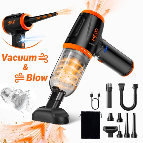 Air Duster,MECO 2-in-1 Compressed Air Duster and Vacumm,110,000 RPM Cordless Car Vacuum with 6000mAh Battery for Car,Computer, Laptop, Keyboard Cleaning,Orange