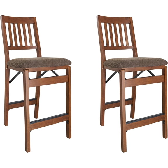 MECO Premium Solid Wood Dining Table Folding Counter Stools Set with Fabric Padded Upholstered Seat, Espresso (2 Pack)