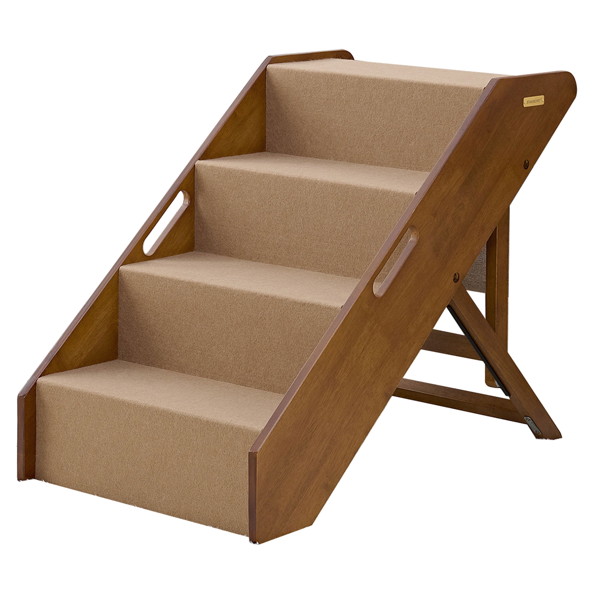 MECO Stakmore Foldable Pet Steps with Solid Fruitwood Construction, w/Brown Felt