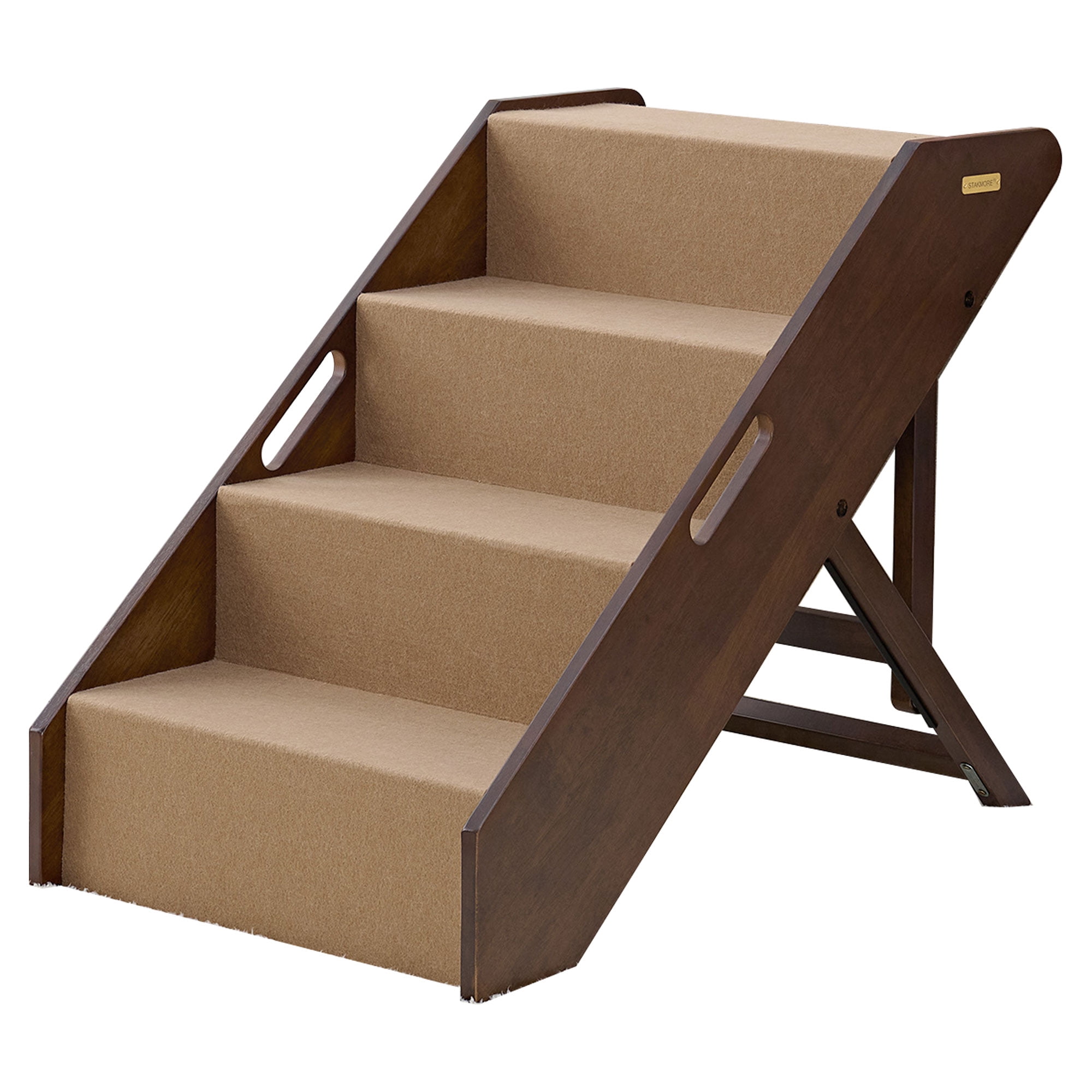 MECO Stakmore Foldable Pet Steps with Hardwood Construction, Espresso w/Brown Felt