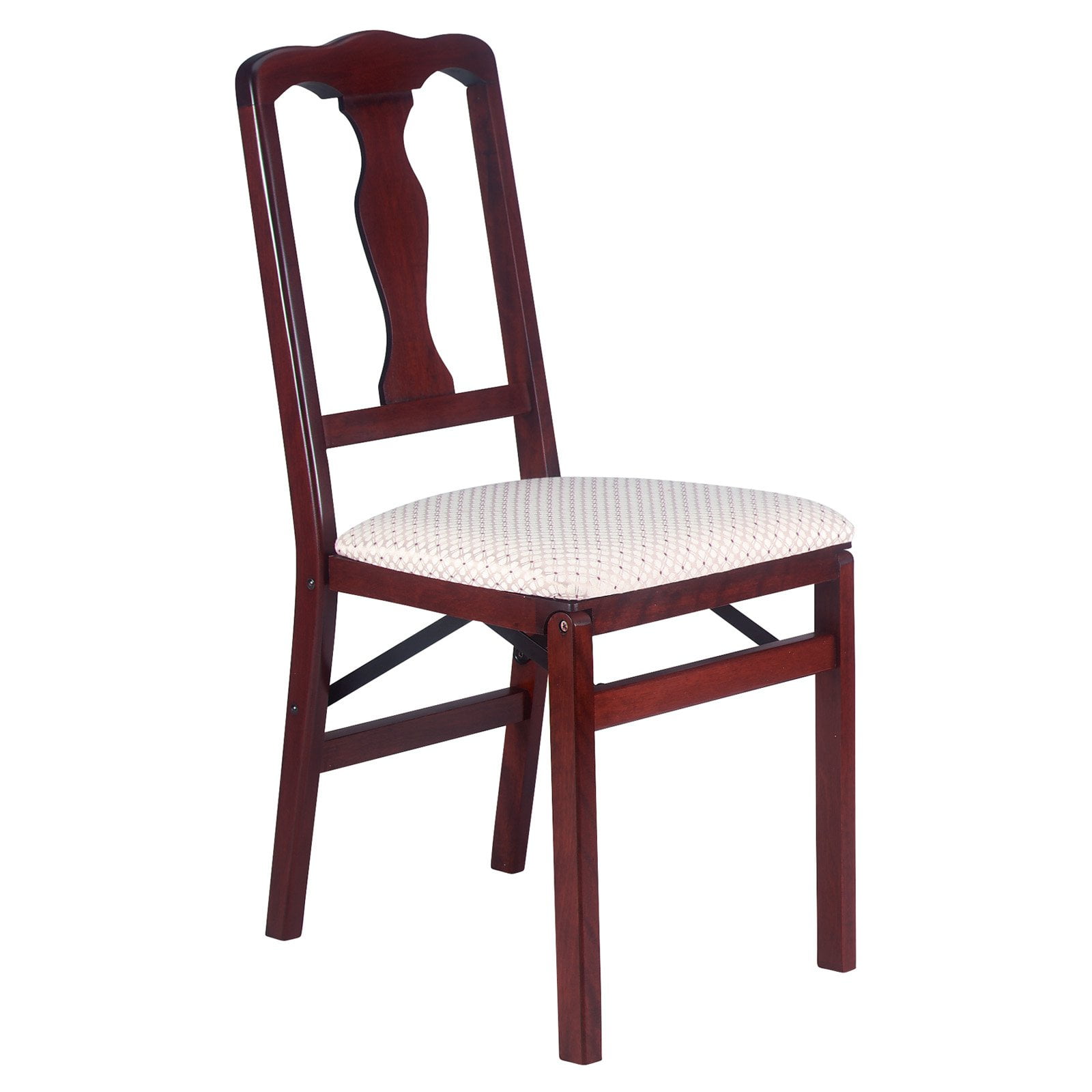 Queen Anne Cherry Wood Folding Chair with Upholstered Seat, Set of 2