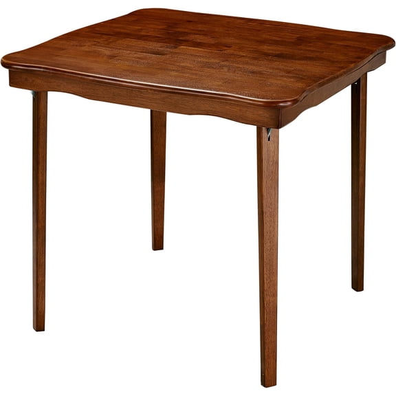 MECO Stakmore Stylish Durable Versatile Square Solid Wood Scalloped Edge Compact Folding Traditional Card Table for Home Use, Cherry
