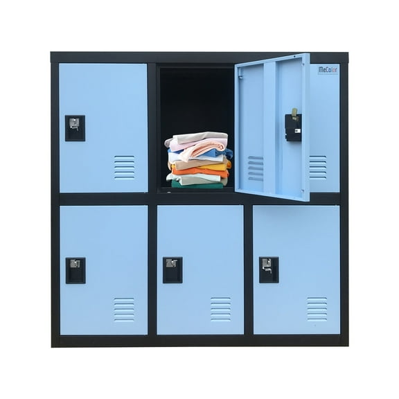 MECOLOR-Metal nursery shcool Locker for Girls boys Bedroom and Playroom Storage for Clothes,Bags,Toys and Book (Blue, P6D-Padlock)