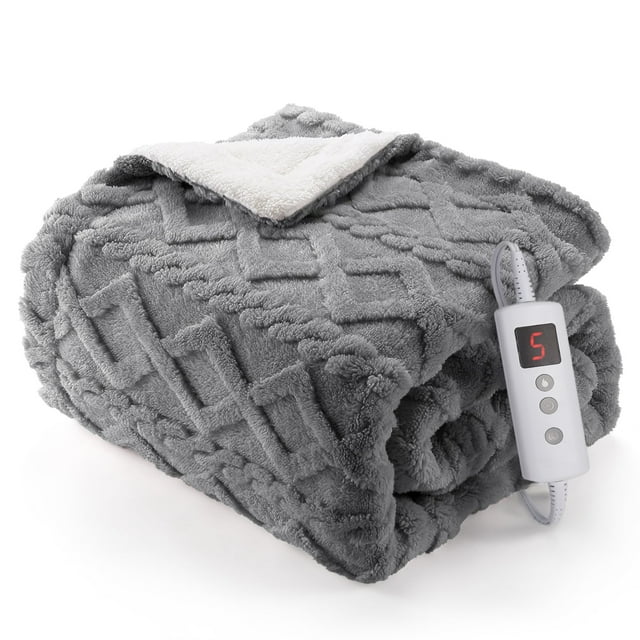 MECOTOP Electric Throw Blanket 50" x 60", Fast Heating Blanket with 6 Heating Levels, Thick Tufted Sherpa Blanket, Machine Washable Gray