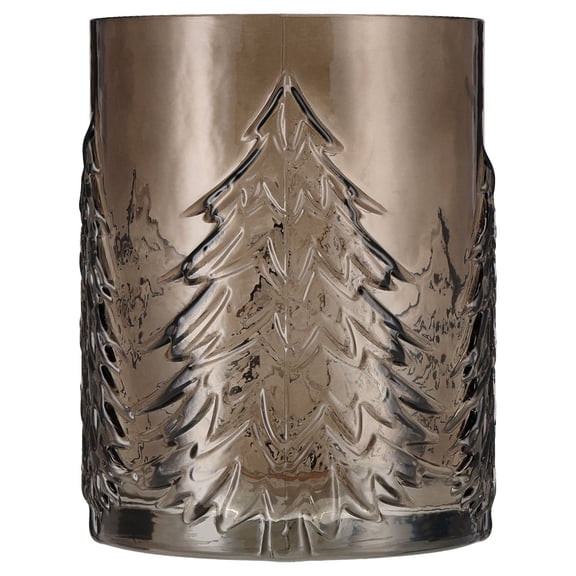 Medium Brown Glass Tree Pattern Christmas Pillar Candle Holder, 6.3", by Holiday Time