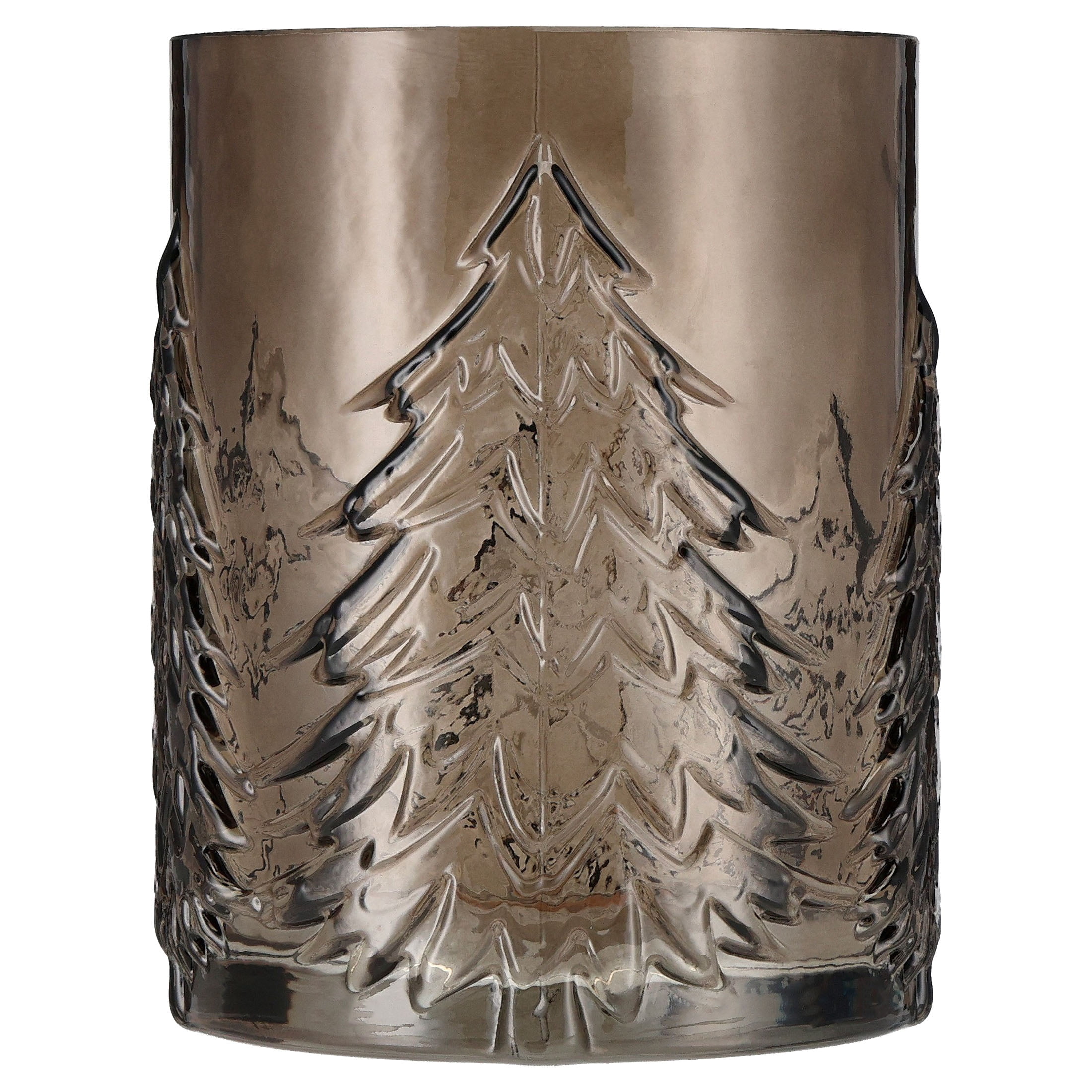 Medium Brown Glass Tree Pattern Christmas Pillar Candle Holder, 6.3", by Holiday Time