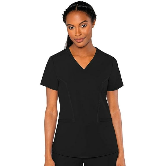 MED COUTURE Women Double V Neck Top, Color: Black, Size: L (8434-BLAC-L)
