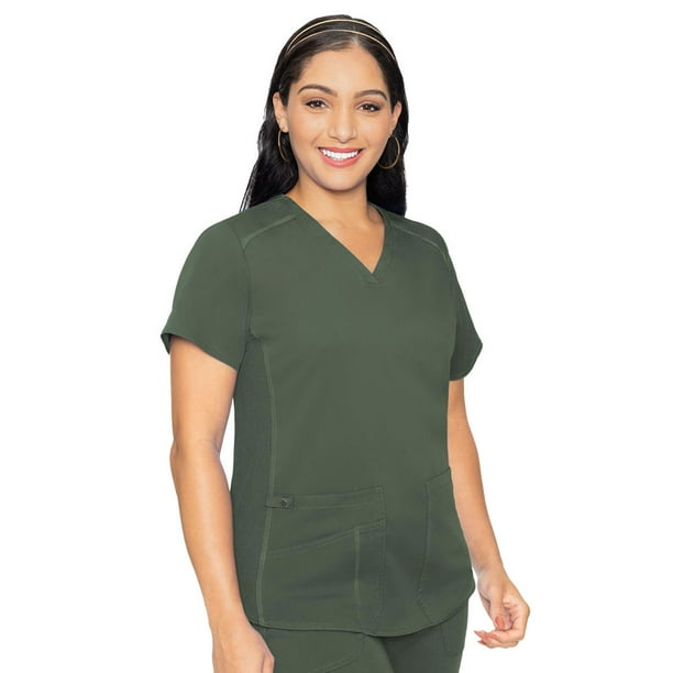 トップス 45R Used Olive size M Free Shipping! MED COUTURE Women V-Neck Shirttail Top, Color