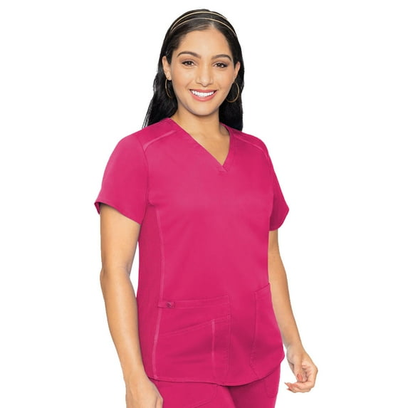 MED COUTURE Women V-Neck Shirttail Top, Color: Pink Punch, Size: S (7459-PKPH-S)