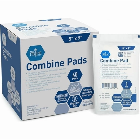 MED PRIDE Abd Pads 5x9 inch, 40 Count – Nonadherent Sterile Abdominal Combine Pads for Wound Dressing & Heavy Leakage