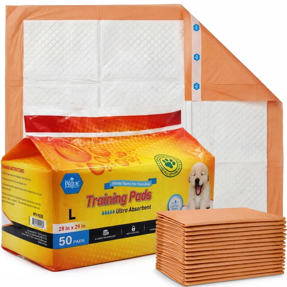 MED PRIDE Dog Training Pads with Adhesive Tabs & Attractant, 50 Count Puppy Pee Pads, 28 x 29 Inch Extra Large Disposable Potty Pads, 6-Layer Ultra Absorbent Leakproof Waterproof Pet Pads