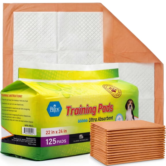 MED PRIDE Dog Training Pads with Attractant, Puppy Pee Pads, 22 x 24 Inch Disposable Potty Pads, 6-Layer Ultra Absorbent Leakproof Waterproof Pet Pads for Dogs, Cats & Small Pets (125)
