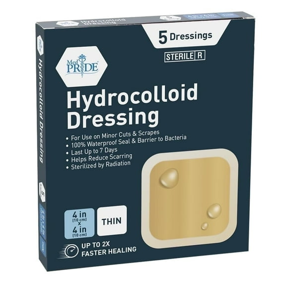 MED PRIDE Hydrocolloid Bandages 4x4 Inch, 5-Pack – Blister Bandages, Hydrocolloid for Wound Care