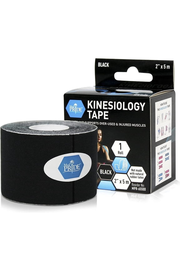 MED PRIDE Kinesiology Athletic Tape, Black - Latex-Free Uncut Muscle & Sport Kinesiology Tape Roll