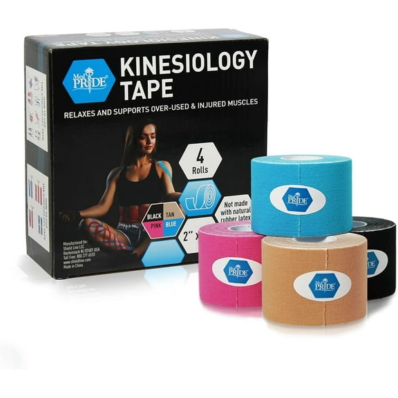 MED PRIDE Kinesiology Athletic Tape Pack 4 Uncut Rolls (2" 16.4ft) Latex-Free Therapeutic Muscle & Sports Tape for Knee, Shoulder & Joint Support