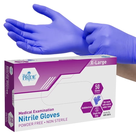 MED PRIDE Nitrile Gloves, 50 Count, Blue, Disposable Powder & Latex-Free Gloves for Hospital & Home Use, X-Large