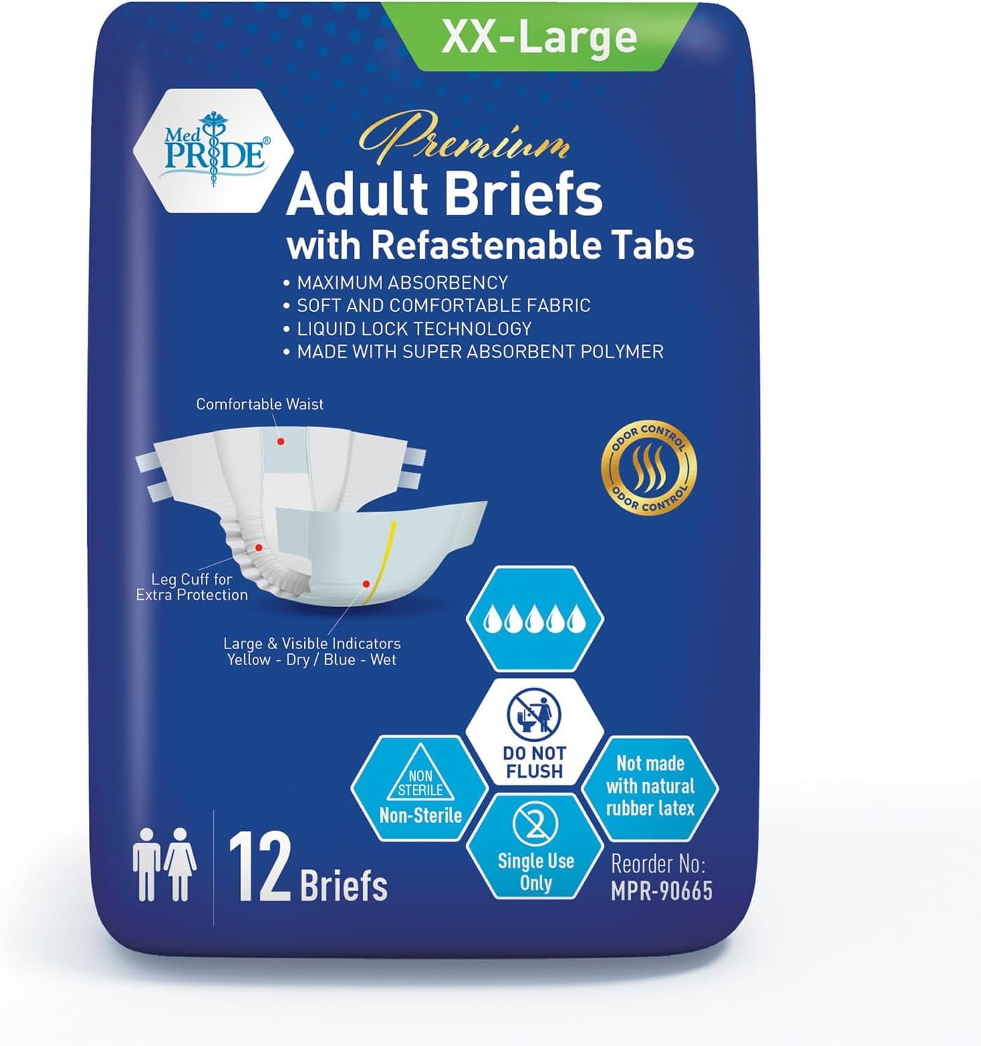 MED PRIDE Overnight Adult Diapers for Men & Women with Refastenable Tabs, XXL 12-Pack