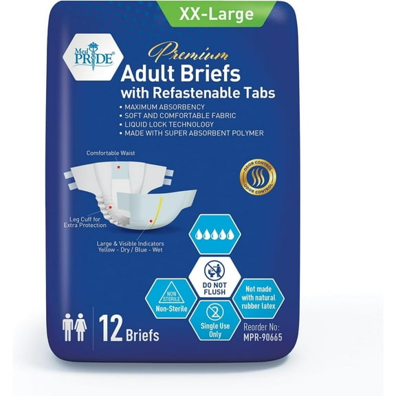 MED PRIDE Adult Diapers – Maximum Absorbency Adult Briefs for Incontinence with Tabs, XX-Large 12 Pack, Disposable Unisex Leakproof Underwear