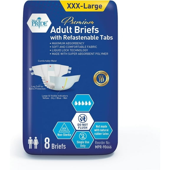 MED PRIDE Adult Diapers – Maximum Absorbency Adult Briefs for Incontinence with Tabs, XXX-Large 8 Pack Unisex Disposable Leakproof Underwear