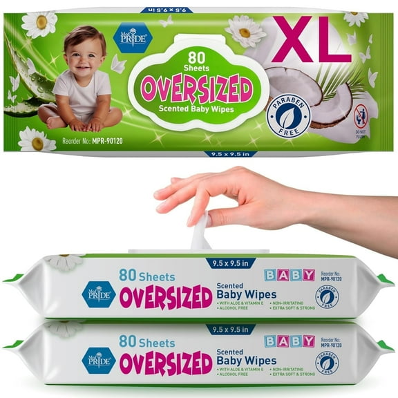 MED PRIDE Oversized Scented Baby Wipes Alcohol Free Wet Wipes with Aloe Vera & Vitamin E, 3-Pack