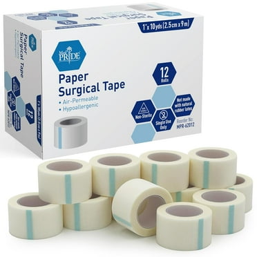 MED PRIDE Paper Tape First Aid Surgical Adhesive Tape Dressing for Wound Care, 1” x 10 Yards 12-Pack