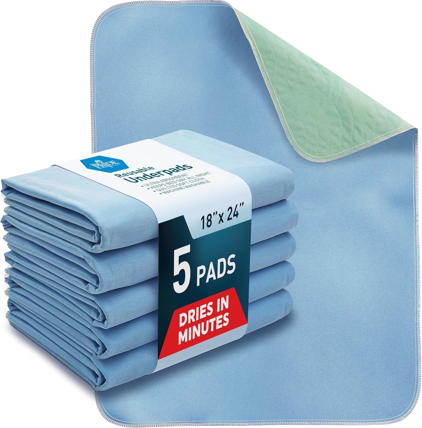 MEDPRIDE Washable Bed Pads for Incontinence, Reusable Bedwetting Underpads 18x24in, Pack of 5 – High Absorbency Kids, Adults, Elders & Pets