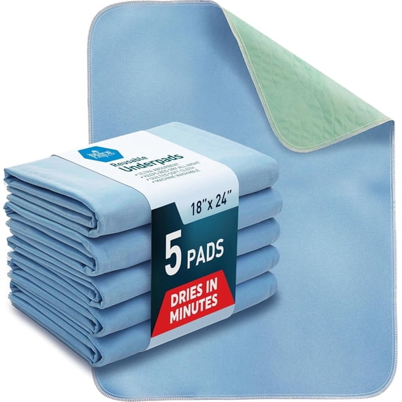 MEDPRIDE Washable Bed Pads for Incontinence, Reusable Bedwetting Underpads 18x24in, Pack of 5 – High Absorbency Kids, Adults, Elders & Pets