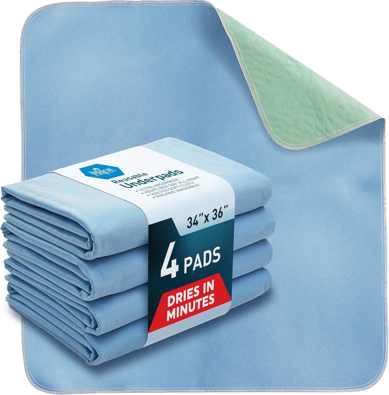 MEDPRIDE Washable Bed Pads for Incontinence, Reusable Bedwetting Underpads 34x36in, Pack of 4 – High Absorbency Adults & Women