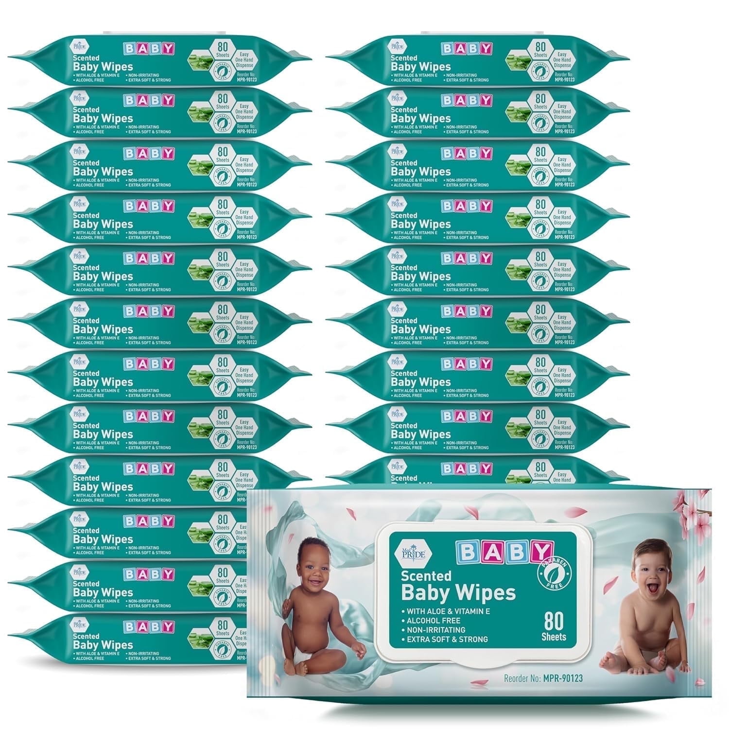 MEDPRIDE Scented Baby Wipes Bulk Pack of 1920 Alcohol-Free with Aloe Vera & Vitamin E, Extra Soft and Strong, Paraben-Free