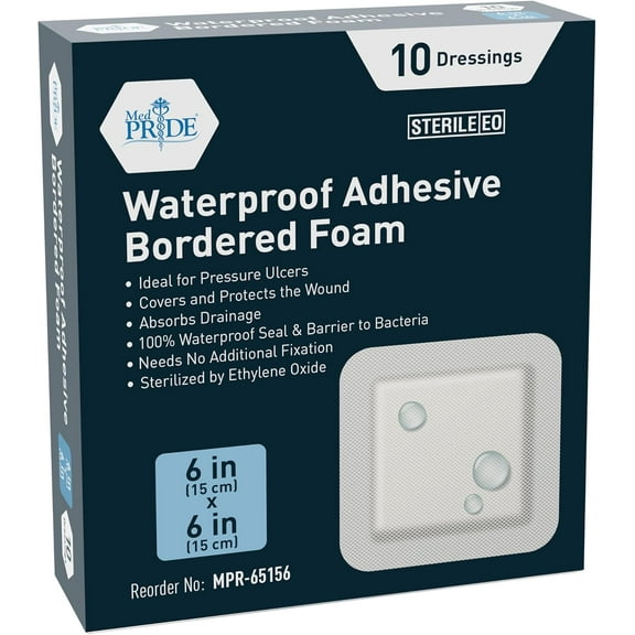 MED PRIDE Silicone Foam Dressing 6x6 inch, 10-Pack Sterile Waterproof Foam Bandages for Wounds with Adhesive Border