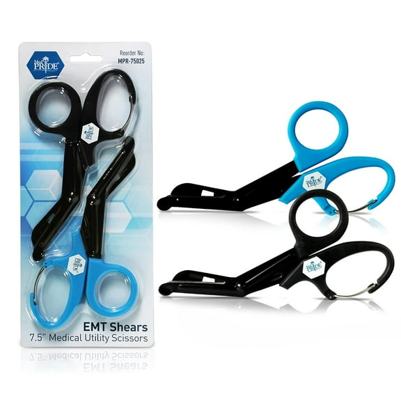 Med Pride Medical Scissors, 7.5" Trauma Shears with Clip, 2 pack Bandage Scissors, Non-Stick Blades