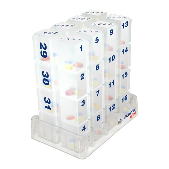 MEDCENTER 31-Day Medication and Vitamin Organizer for Kitchen and Bathroom, Travel Pill Holder