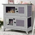 thumbnail image 1 of BUTINGLALE 2-Story Rabbit Hutch with Chew-Proof Ramp, 36" Indoor/Outdoor Rabbit Cage with 4 Casters & 2 Pull-Out Trays, Wooden Bunny Hutch Leakproof Small Animal Cage for Rabbits, Guinea Pigs, 1 of 8