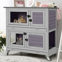 BUTINGLALE 2-Story Rabbit Hutch with Chew-Proof Ramp, 36" Indoor/Outdoor Rabbit Cage with 4 Casters & 2 Pull-Out Trays, Wooden Bunny Hutch Leakproof Small Animal Cage for Rabbits, Guinea Pigs